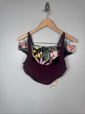 Kona Sol Plum and Dark Floral Two Piece Swimsuit New with Tags Size Large